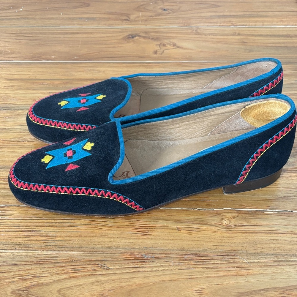 Stubbs & Wootton Black Suede Loafers with Geometric Embroidery - Picture 2 of 8